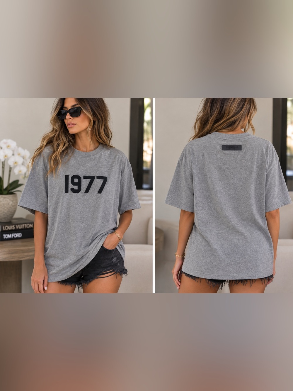Fear of God Essentials 1977 Gray T-Shirt Oversized Logo Tee Streetwear - Picture 5 of 5